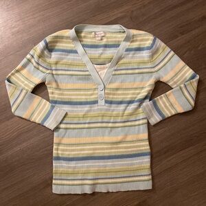 Van Heusen Multicolor Striped 3/4 Sleeve Top